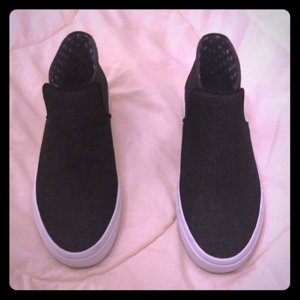 ED LOVE jean/leather/rubber hightoppers. Sz 6. New